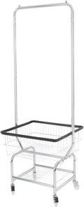 Laundry Cart,Steel Wire Laundry Cart,Laundry Basket With Wheels,Commercial Laundry Basket Cart Heavy Duty with Rod Rack 19.69x15.75x70.87in (E)