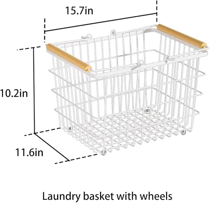 Large Laundry Baskets, Dirty Clothes Hamper with Wheels,Rolling Wire Laundry Basket Organize,2 Removable Wire Storage Metal Clothes Hamper Organizer for Laund Room, Bathroom, Bedroom, Dorm, White