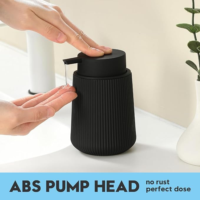 Striped Liquid Hand Soap Dispenser with Leak-Proof Pump for Bathroom and Kitchen Countertop 11oz Black
