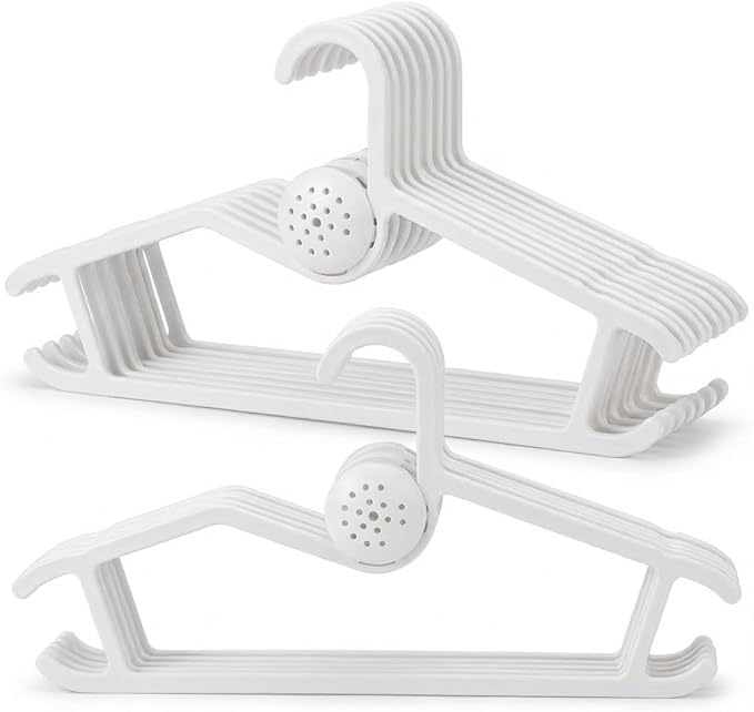 20 Pack Aromatherapy Plastic Hangers, Hanger Organizer with Detachable Scent Box, Non-Slip Space Saving Slim Design for Closet, Durable White Clothes Hangers
