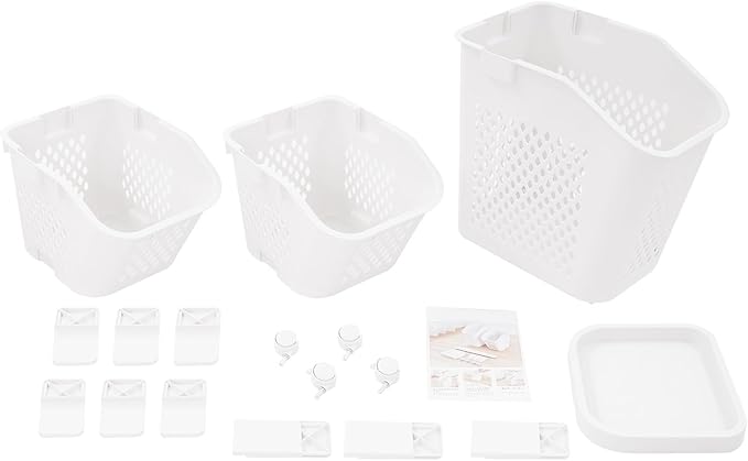 3 Tiers Rolling Laundry Hamper, White Plastic Laundry Basket Holder with Wheels, Vertical Laundry Hamper Sorter Cart, Rolling Clothes Hamper Organizer for Bathrooms Bedrooms