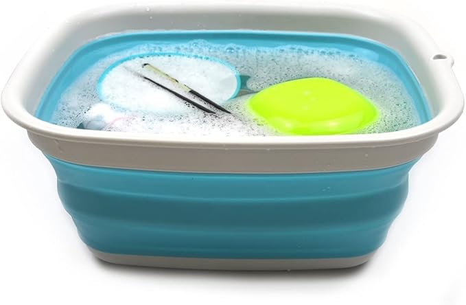 SAMMART 9.45L (2.5 Gallon) Collapsible Tub - Foldable Dish Tub - Portable Washing Basin - Space Saving Plastic Washtub (Bright Blue, M)
