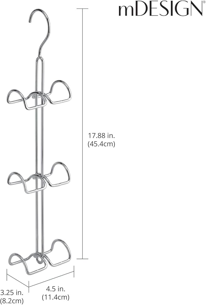mDesign Metal Wire Over The Closet Rod Hanging Storage Organizer Hanger for Storing and Organizing Purses, Backpacks, Satchels, Crossovers, Handbags - 2 Pack - Chrome