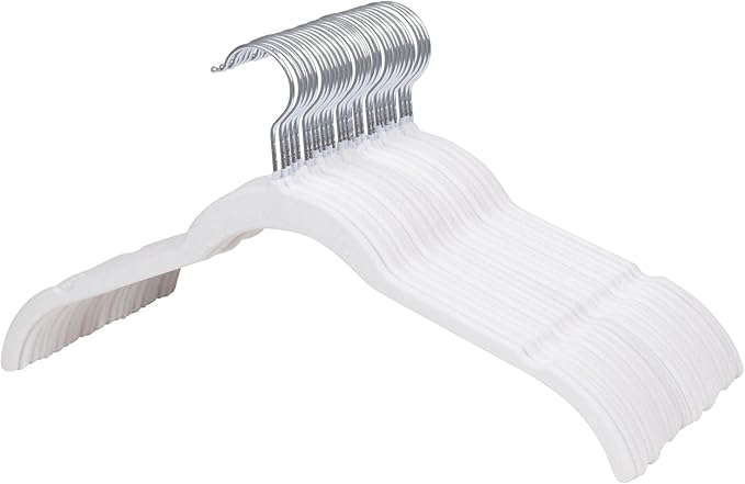 ManGotree 50 Pack Velvet Shirt Hangers for Women, 16.5'' Suit Hangers with 360° Swivel Hook, Non-Slip Coat Clothes Hanger for Tank Top, Shirts, Dress, Blouses, Strappy Dresses (White)