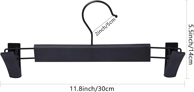 NORTHERN BROTHERS 30 Pack Plastic Pants Hangers with Clips, Adjustable Non-Slip Skirt Hangers for Women, Closet Hangers for Trousers & Shorts, Black