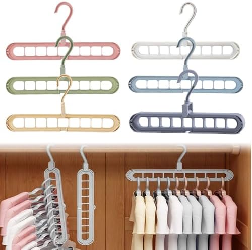 9 in 1 Smart Hanger, Upgrade Space Saving Hanger, 9 Holes Rotate Anti-Skid Folding Hangers with Multifunction Space Saving, for Heavy Clothes, Multiple Shirt, Shirts Pants (6pcs-Mix)