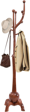 Coat Tree Freestanding Wood Tree Rack, Heavy Duty Creative Design Tree Branch-look Coat Rack Stand with 8 Hooks and Stable Sphere Base for Entryway, Hallway, Bedroom-Load 110lbs (Walnut)