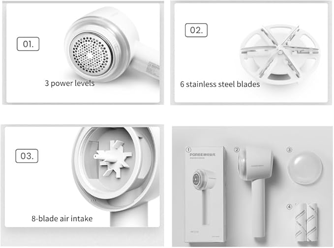 2-in-1 Electric Lint Remover & Fabric Shaver | Sweater Defuzzer with 3 Speeds, 6 Stainless Steel Blades, and Built-in Lint Roller | USB-C Rechargeable for Clothes, Furniture, and Pet Hair