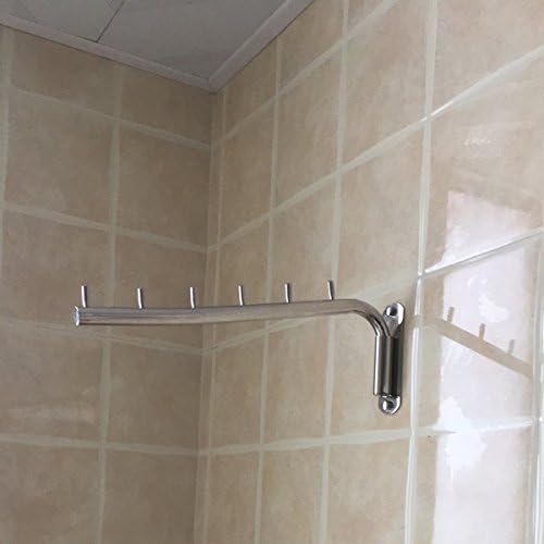 Da Jia Stainless Steel 12.6inch Wall-Mounted Brushed Rotating Clothes Hanger Drying Rack with Swing Arm Holder for Home Closet Storage(A 6 Hooks)