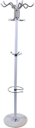 DHBREK 67" Metal Coat Rack Stand with Natural Marble Base, Free Standing Hall Tree with 16 Hooks for Hanging Scarf, Bag, Jacket, Home Entry-way Hat Hanger Organizer, White