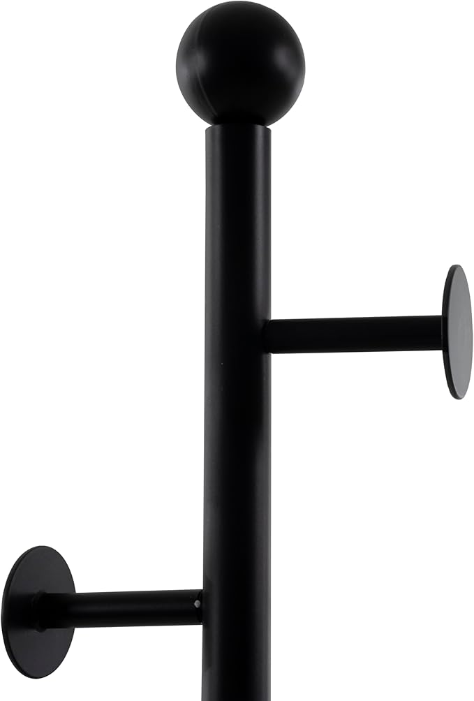 Coat Rack Freestanding with Table & 6 Hooks, Corner Coat Tree, Heavy-duty Marble Base Coat Rack Stand for Bedroom Living Room Office Entryway 13.78 x 13.78 x 68.11 Inches (Black)