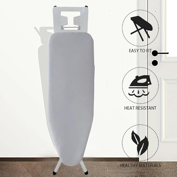 Cotton Ironing Board Cover,35x12in 39x13in 43x13in 47x15in Ironing Board Cover and Pad Standard Size Homes Iron Board Cover Ironing Cover and Pad(Silver,43x13in)