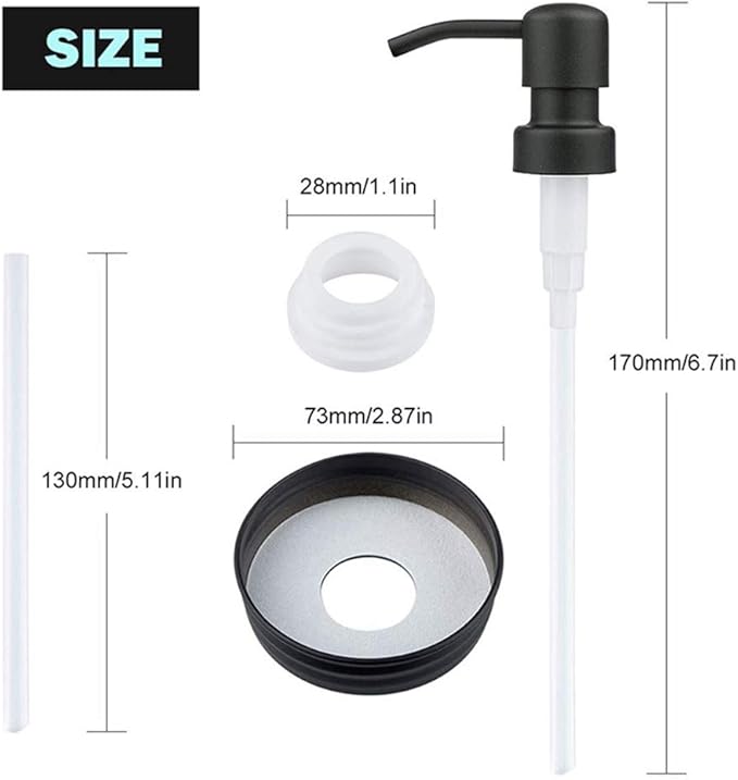 4 Pack Mason Jar Soap Dispenser Lids with Pumps, Rustproof Stainless Steel, Lotion Soap Dispenser Lids Replacement for 16 oz Regular Mouth Mason Jar Decor, 4 Brushes Included Black