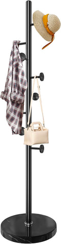 Modern Metal Coat Rack Stand with Natural Marble Base, Heavy Duty Coat Rack Freestanding with 8 Hooks, Black Standing Coat Racks Hall Tree Stand for Bag, Jacket, Entryway Office