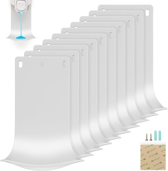 10PCS Dispenser Drip Tray Wall Mount Soap Dispenser Bracket,Laundry Detergent Drip Catcher Prevent Dripping and Spraying, Easy to Clean(White)