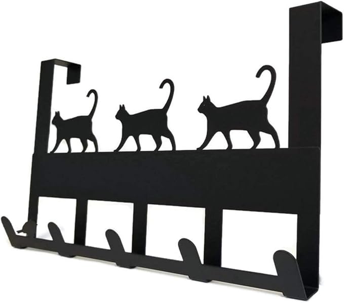 Mango Steam Over-The-Door Organizer Hanger for Towels, Hats, Hoodies, Coats, Backpacks, & Keys (Cat, Black)