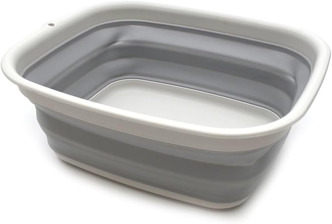 SAMMART 9.45L (2.5 Gallon) Collapsible Tub - Foldable Dish Tub - Portable Washing Basin - Space Saving Plastic Washtub (Grey, M)