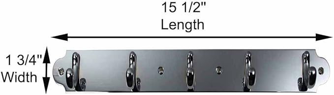 Renovators Supply Chrome Plated Brass Robe Hook Rack 15.5 Inches Wide Modern Metal Wall Mounted Coat Holder Hanger with 5 Organizer Rail Hooks Includes Mounting Hardware