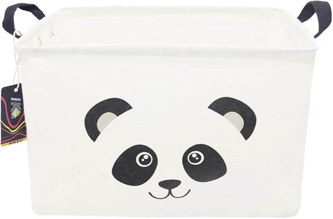 Rectangle Panda Storage Basket with Handles, Collapsible Storage Box,Cute Canvas Toy Bin for Pet/Kids,Gift Basket,Room Decor(PANDA)