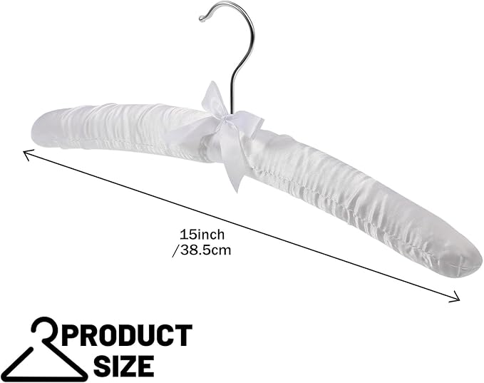 Jetec 12 Pieces Satin Padded Hangers for Women Clothing 15 Inch Satin Hangers 360° Swiveling Hook Sponge Shoulder Padded Hanger for Sweaters, Coat, Blouse, Wedding Dress, Women Cloths (White)