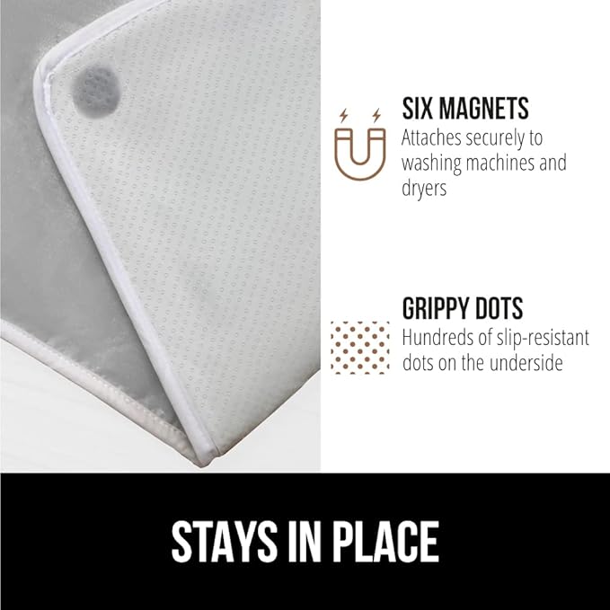 GORILLA GRIP Ironing Mat, Portable Iron Pad, Magnetic Cover for Top of Laundry Washer, Dryer, Tabletop, Countertop Padded Blanket, Silicone Coating and Scorch Resistant, Travel Size 28x24, Silver