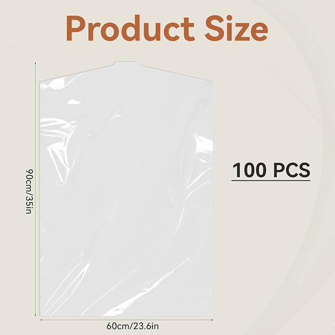 100Pcs Dry Cleaning Bags for Clothes, 35 x 23.6" Dry Cleaner Bags, Plastic Clear Clothes Covers for Hanging, Plastic Drys Cleaning Bag for Coat Suit Shirt Jacket Skirt