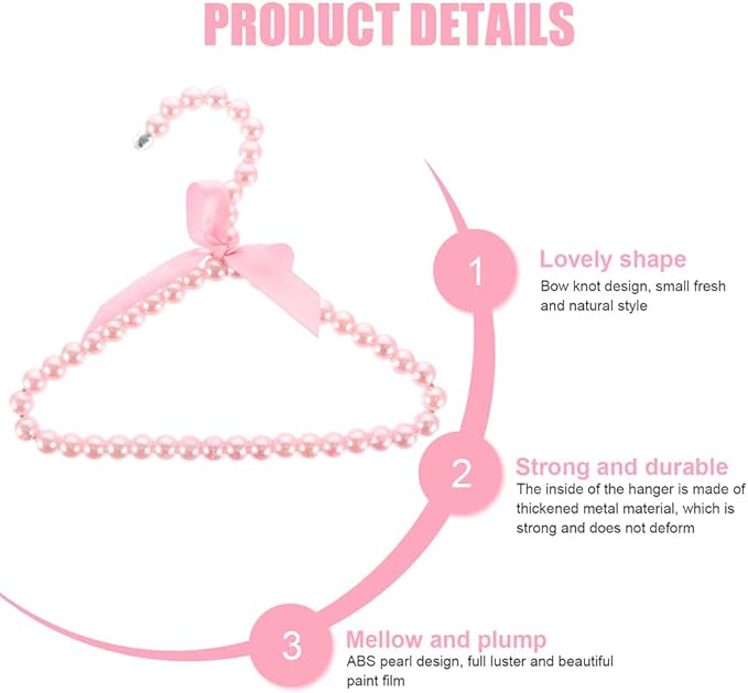 Pearl Pet Clothes Hanger Small Dog Garment Rack with Decorative Bow Lightweight Plastic Coat Hangers for Pet Clothes Storage 7.87X6.29X0.39In