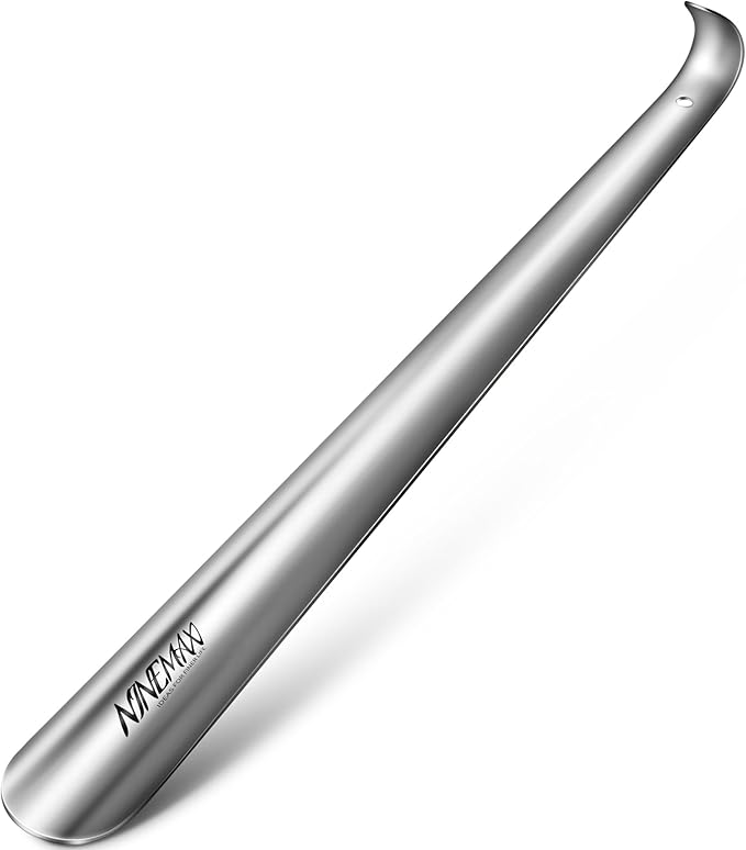 NINEMAX Shoe Horn Long Handle for Seniors Men Women, Metal Long Shoehorn Boot Horn Stainless Steel Shoe Spoon Helper 16.5''(Pack of 1)