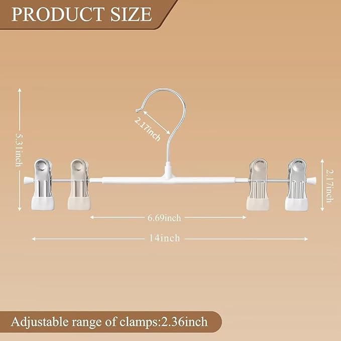 14Inch 100PACK Pants Hangers with Clips Adjustable Skirt Hangers for Women White Metal Non-Slip Trousers Hanger Heavy Duty Space Saving Clothes Hanger for Shorts,Jeans