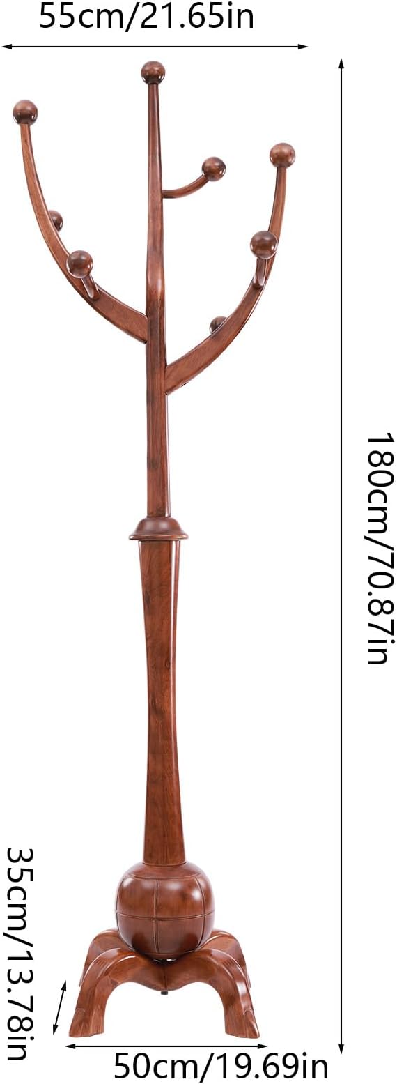 Coat Tree Freestanding Wood Tree Rack, Heavy Duty Creative Design Tree Branch-look Coat Rack Stand with 8 Hooks and Stable Sphere Base for Entryway, Hallway, Bedroom-Load 110lbs (Walnut)