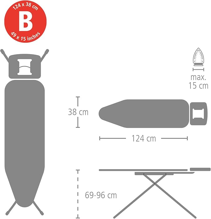 Brabantia Size B (49 x 15 inches) Replacement Ironing Board Cover with Thick Foam & Felt Padding (Denim Blue) Easy-Fit, 100% Cotton