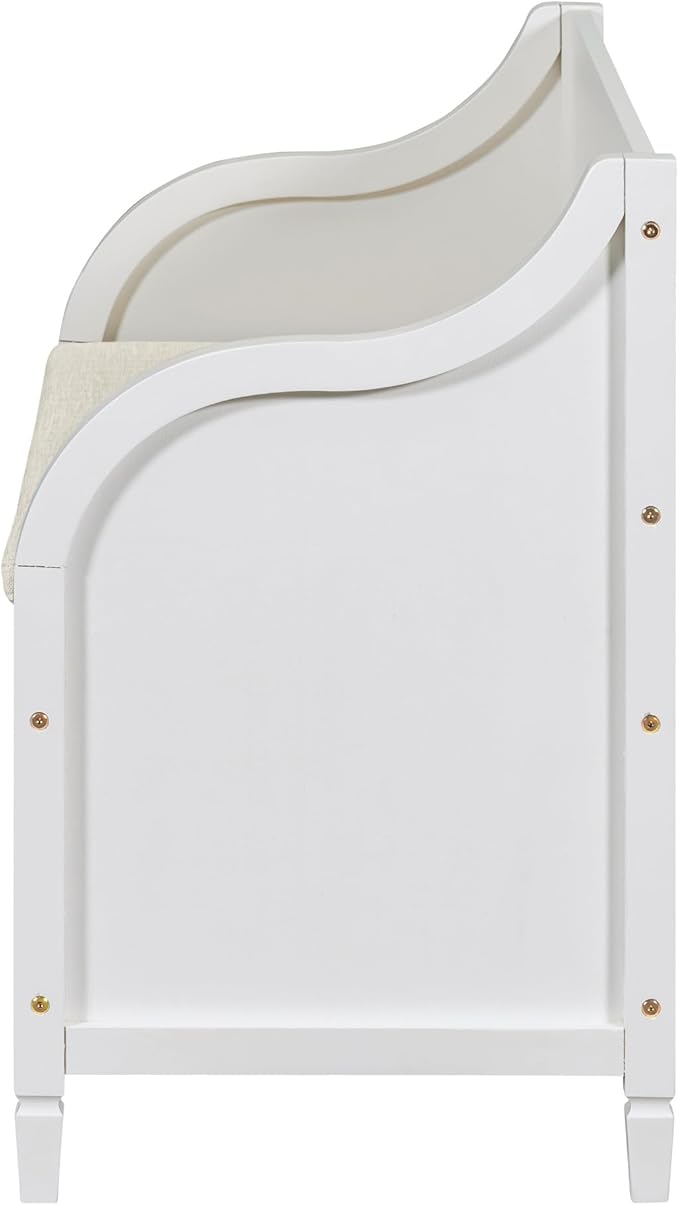 42" Rustic Storage Bench Entryway Bench Shoe Cabinet Ottoman with Safety Hinge, Removable Seat Cushion & Hidden Storage Space for Hallway Entryway Living Room Mudroom End of Bed (White)
