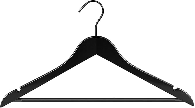 20 Pack Wooden Hangers — Premium Solid Wood Suit & Coat Hangers with Non-Slip Pants Bar, Silent Coated Hooks, 360° Swivel for Closet Organization (Black)
