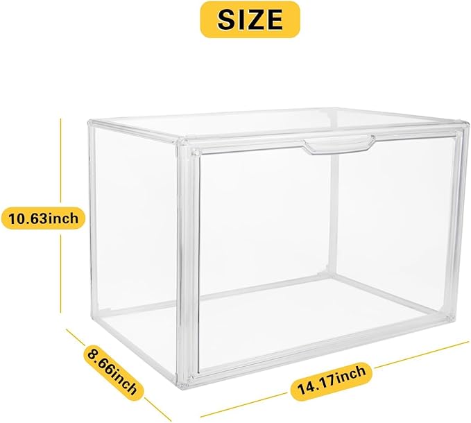 Clear Stackable Plastic Storage Bins with Magnetic Lid, Dustproof Book & Cosmetic Acrylic Display Cases, Large Figures Collectibles Showcase, Shoe Box, Protection Organizer (L, Count, 3)