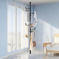 Easy to Setup Adjustable Clothes Stand Space Saving Drying Rack Coat Hanger DIY Floor to Ceiling Tension Rod Storage Organizer for Bedroom, Balcony, Bathroom, Hallway (Black)