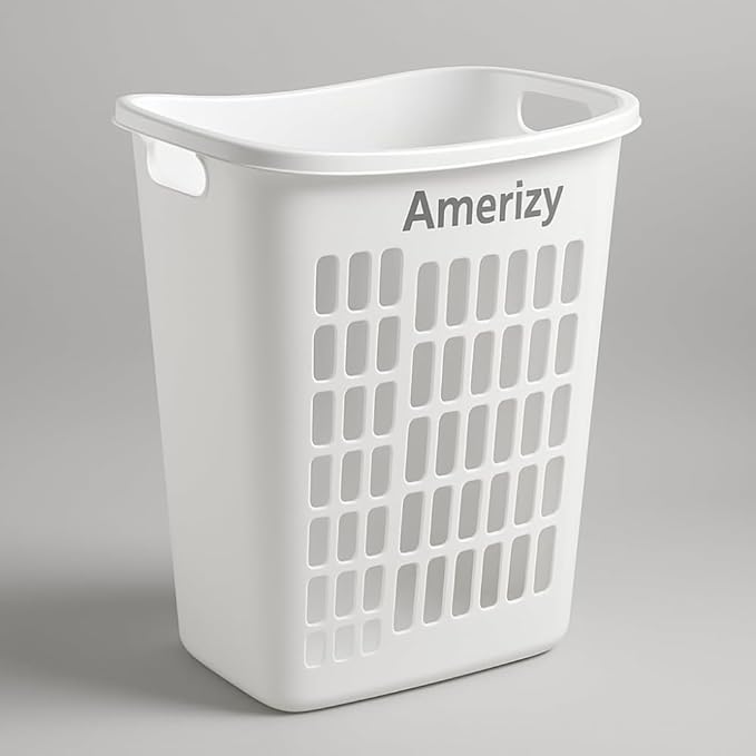 Large White Plastic Laundry Hamper – Rectangular Open Top Clothes Basket with Ventilation, Lightweight Durable Bin for Bedroom, Bathroom, Closet or Dorm Us