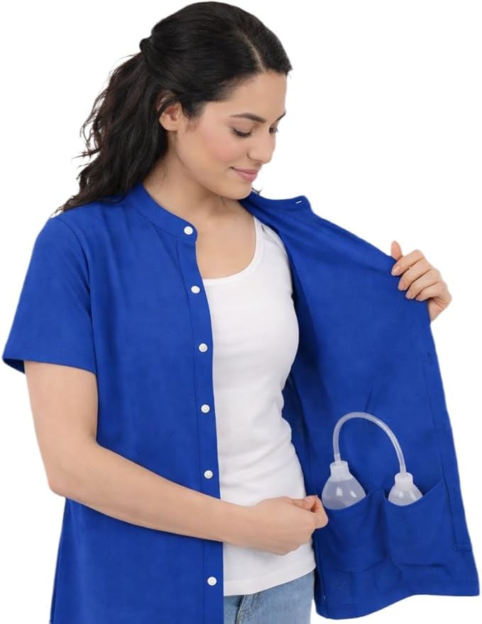 USBD Post Mastectomy Shirt with Drain Pockets Band Collar Post Op Recovery Tops