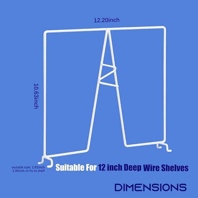 Wire Shelf Dividers - White Closet Organization & Storage Organizer - No Tool Shelf Divider for Wire Shelves - Metal Shelf Accessories – for 12“ Deep Wire Shelves – Tall 12” Height – 16 Pack