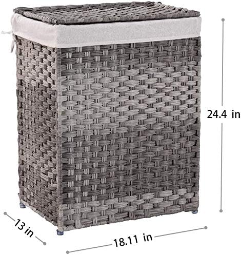 Mxfurhawa Slim Laundry Basket on Wheels, Heavy Duty Cotton Liner Laundry Storage Hamper with Handles, Collapsible Clothes Wire Basket Organizer Laundry Bag (2PCS-02A)