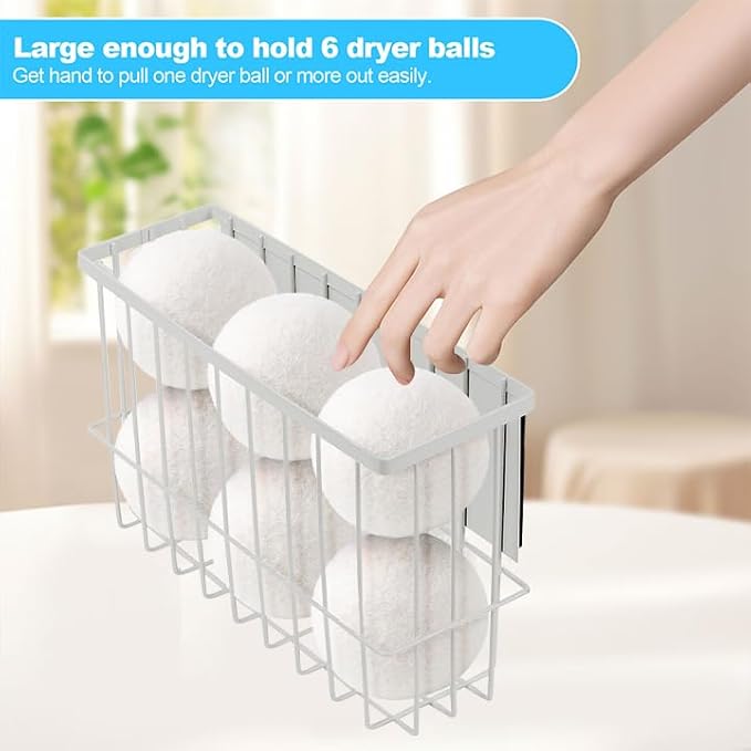 Magnetic Dryer Ball Holder, Dryer Lint Bin Magnetic Basket Organizer Shelf Rack Dryer Ball Container for Laundry Room Organization and Storage (White, Medium)