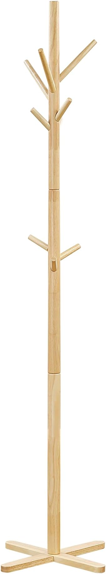 Lexicon Sturdy Solid Wood Coat Rack Stand with 9 Hanging Hooks for Hats,Scarves, Handbags, 3-Tier Wooden Coat Rack Freestanding Tree Used in Bedroom, Entryway, Hallway, Office, Natural