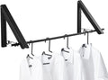 Wall Mounted Clothes Rack Retractable Hanger Space Saving Heavy Duty Wardrobe Hooks for Bathroom Balcony Aluminum, Black, 2-Pack