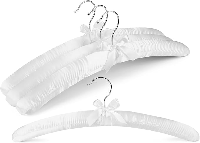 HOUSE DAY Satin Padded Hangers for Women 4 Pack 17 Inch No Shoulder Bump Bride Hanger for Sweaters, Dresses, Clothing, Weddings, Lingerie（White）