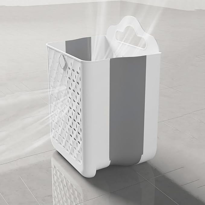 Collapsible Laundry Hamper, Household Foldable Dirty Wall Hanging Multi-functional Hollow Storage Basket Large Capacity Storage Bucket, Plastic Collapsible Hanging Laundry Baskets with Carry Handle