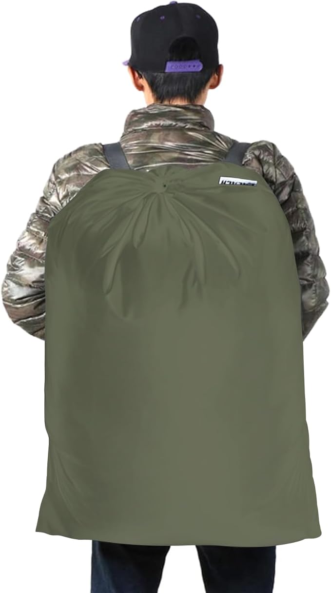 Laundry Bag Backpack, 27” x 34”Sturdy Laundry Bag with Shoulder Straps Drawstring Closure Heavy Duty Foldable Laundry Backpack for College, Travel, Laundromat, Apartment (Army Green)
