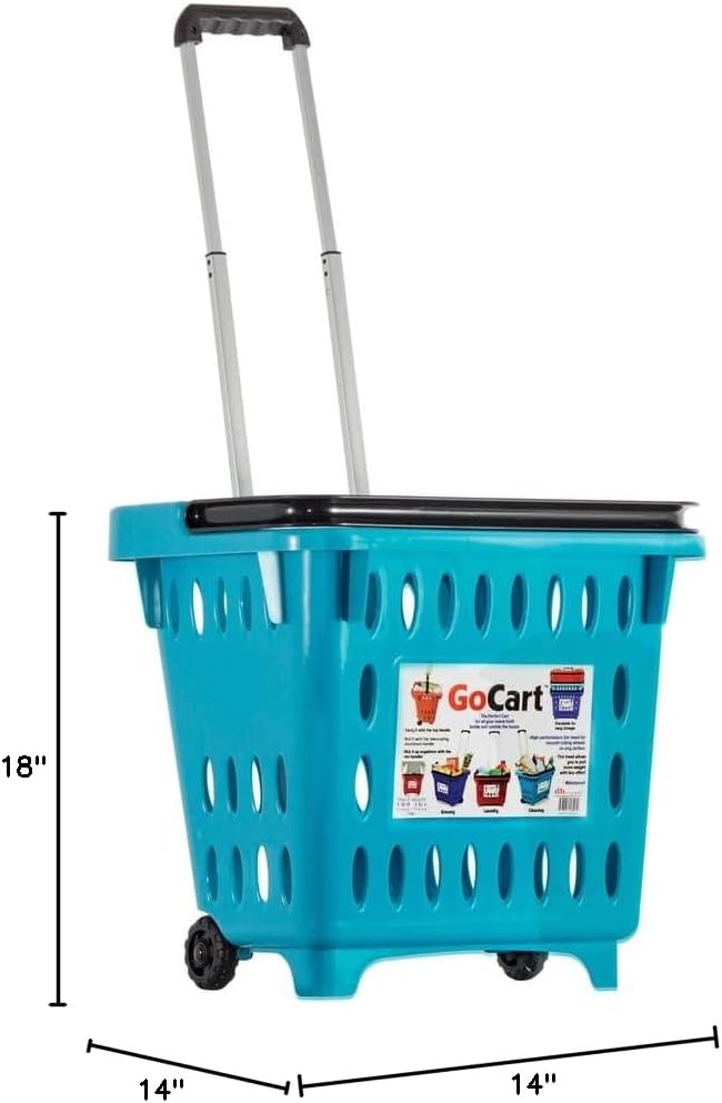 dbest products GoCart,Teal Grocery Cart Shopping Laundry Basket on Wheels