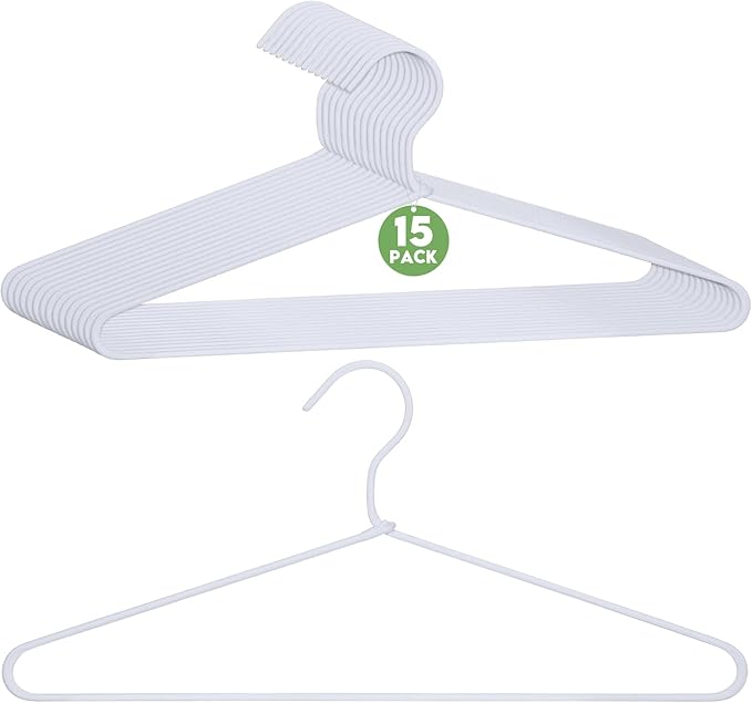 15 Pcs Fabric Wrapped Metal Hangers Covered Wire Hanger Metal Coat Hangers Non Slip for Clothes Closet Clothing Suit Shirt Pant (White)