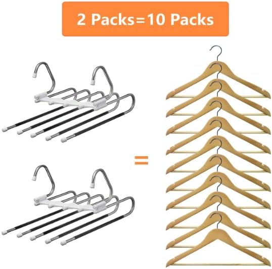 Pants Hangers 2 Pack Space Saving Metal Closet Organizer,Clothes Pants Hangers,Anti-Slip Design,Closet Organizers and Storage for Pants Jeans Skirts Scarf Legging(Black)