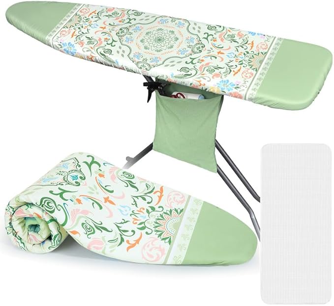 FIOBEE Ironing Board Cover and Pad Extra Thick Iron Board Pad with Heat-Resistant Mesh Padded Iron Board Covers Adjustable Buckle & Elastic Edges for 15x54 Standard Size Ironing Board, Sage Green