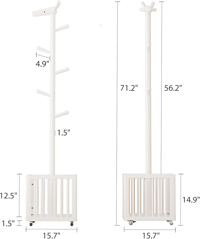 AQIMUELE Kids Coat Rack,Solid Wood Coat Rack with 6 Hook for Bedrooms,Kids clothing rack(White)
